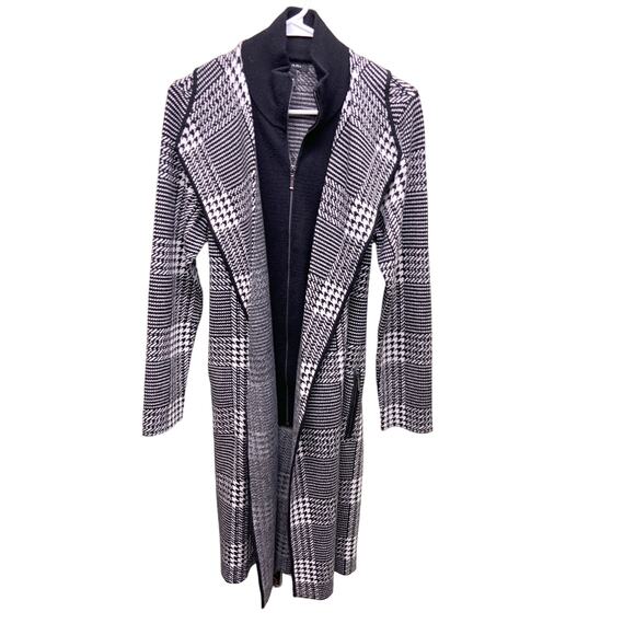 Tahari Zip Up Cardigan Sweater Coat Houndstooth Size M - Picture 1 of 5